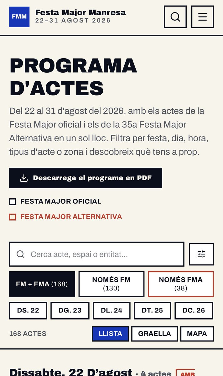 llussad's tweet photo. He creat una pàgina web amb tota la programació de la FM + la FMA en un sol lloc.

Tots els actes, informacio, història i imatgeria en un sol punt.

Bona festa major! https://t.co/9OunH70BWt