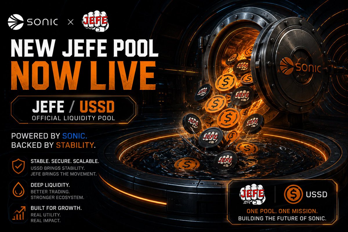 JefeTOKEN's tweet photo. ⚡️ NEW JEFE LIQUIDITY POOL LIVE ⚡️

JEFE is expanding deeper into the Sonic ecosystem. 🧠⚔️

💧 $JEFE × $USSD
🏦 Built on Sonic sonic-3:native 
🤖 Powered by the growing JEFE ecosystem
🔄 More liquidity. More utility. More infrastructure.

USSD brings a stablecoin layer to the JEFE ecosystem giving the community another way to participate while we continue building toward a stronger, more connected economy on Sonic. 🌐⚡️

We're not waiting for the market.

We're building through it. 🛠️

One pool at a time.
One product at a time.
One step closer to the JEFE vision. 🐺🔥

⚔️ JEFE × sonic-3:native SONIC
💧 LIQUIDITY IS INFRASTRUCTURE.
🚀 THE BUILD CONTINUES.

#JEFE #JefeToken #USSD #Sonic #DeFi #Liquidity #Web3 #AI #SonicBlockchain #JEFES

Trade on @ShadowOnSonic 🧠 @SonicLabs