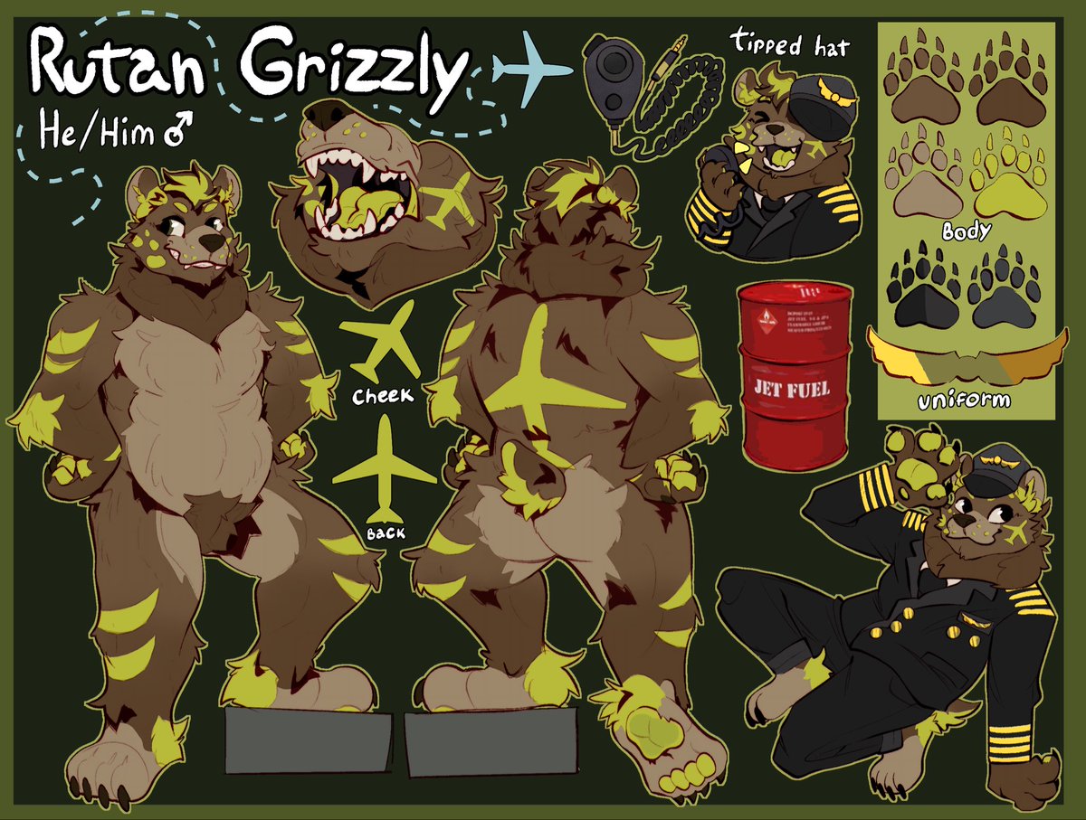 RutanTheBear's tweet photo. Rutan Grizzlies Ref sheet 🐻✈️💚
Reference art by @Aliengatorr #bear #furryartㅤㅤㅤ #furry #aviation https://t.co/LpQfRse87N
