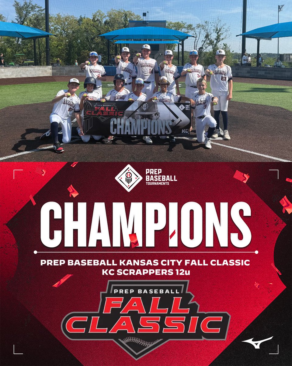 PBTKansasCity's tweet photo. 🏆CHAMPIONS🏆
Congratulations to the 2026 Prep Baseball Kansas City Fall Classic 12u Champions, KC Scrappers 12u!
#PrepBaseballKC | #FallClassic https://t.co/LvNKvCmuGs