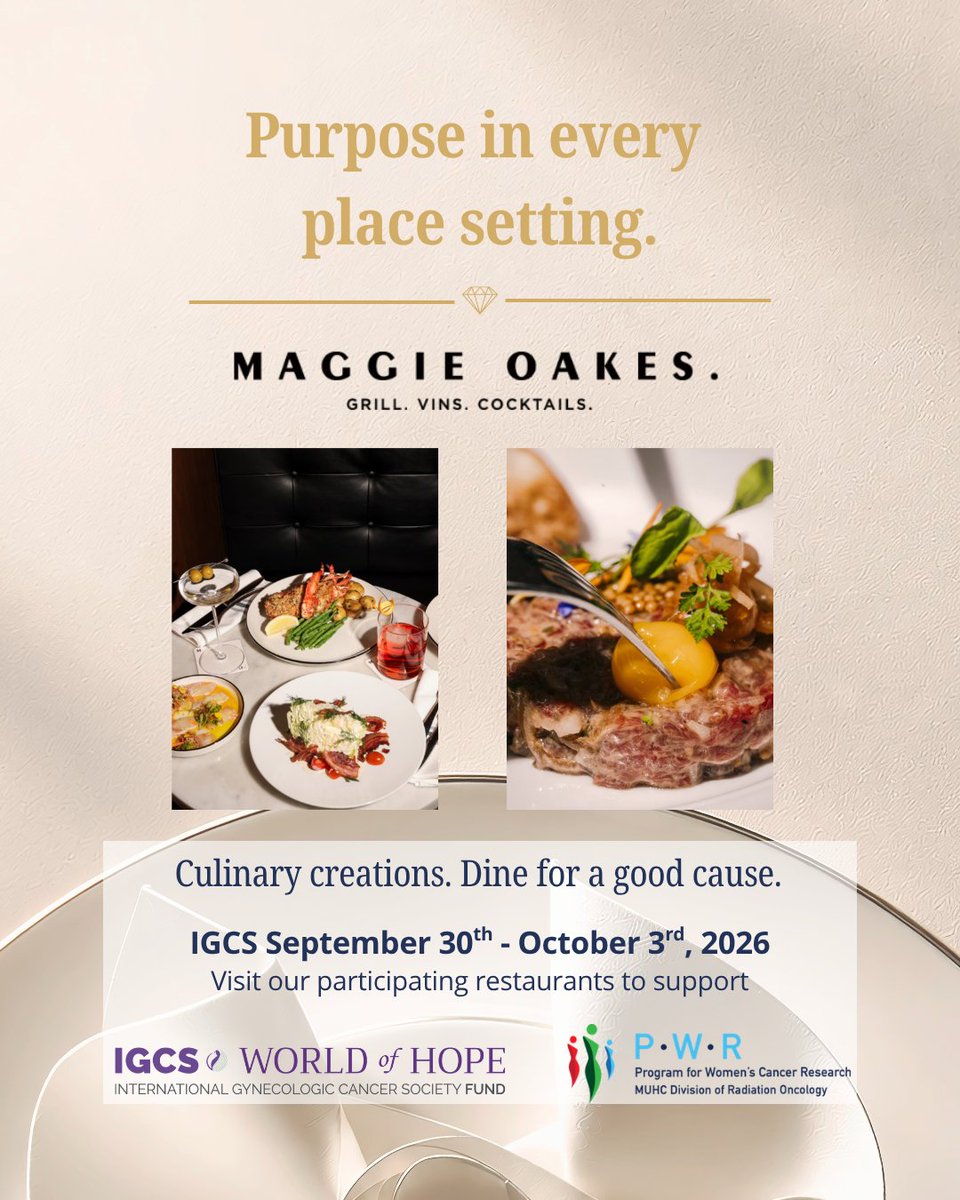 IGCSociety's tweet photo. Indulge in an unforgettable dining experience at Maggie Oakes — where elevated grill, fine wines, and craft cocktails come together in the heart of Montréal.
From September 30–October 3, 2026, dine at Maggie Oakes and help support the IGCS World of Hope Fund and P.W.R. Program for Women’s Cancer Research.
Learn more: https://t.co/PC0XYVqLHG

Reminder to show your #IGCS2026 name badge for it to count!