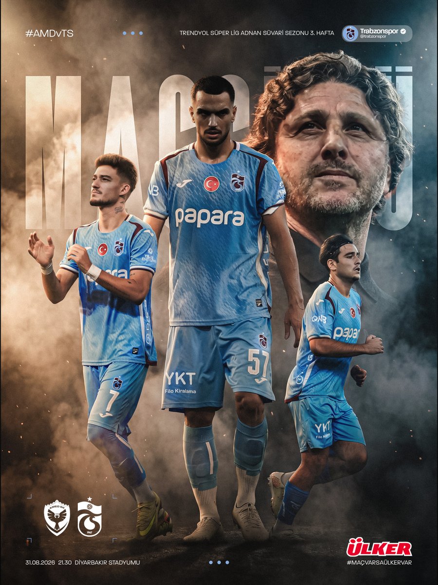 Trabzonspor's tweet photo. 🔥 Bugün ❤️💙
🆚 Amedspor 
⏰ 21.30
🏟 Diyarbakır Stadyumu
📲 #AMDvTS

@Ulker | #MaçVarsaÜlkerVar https://t.co/2PgADrHMmr