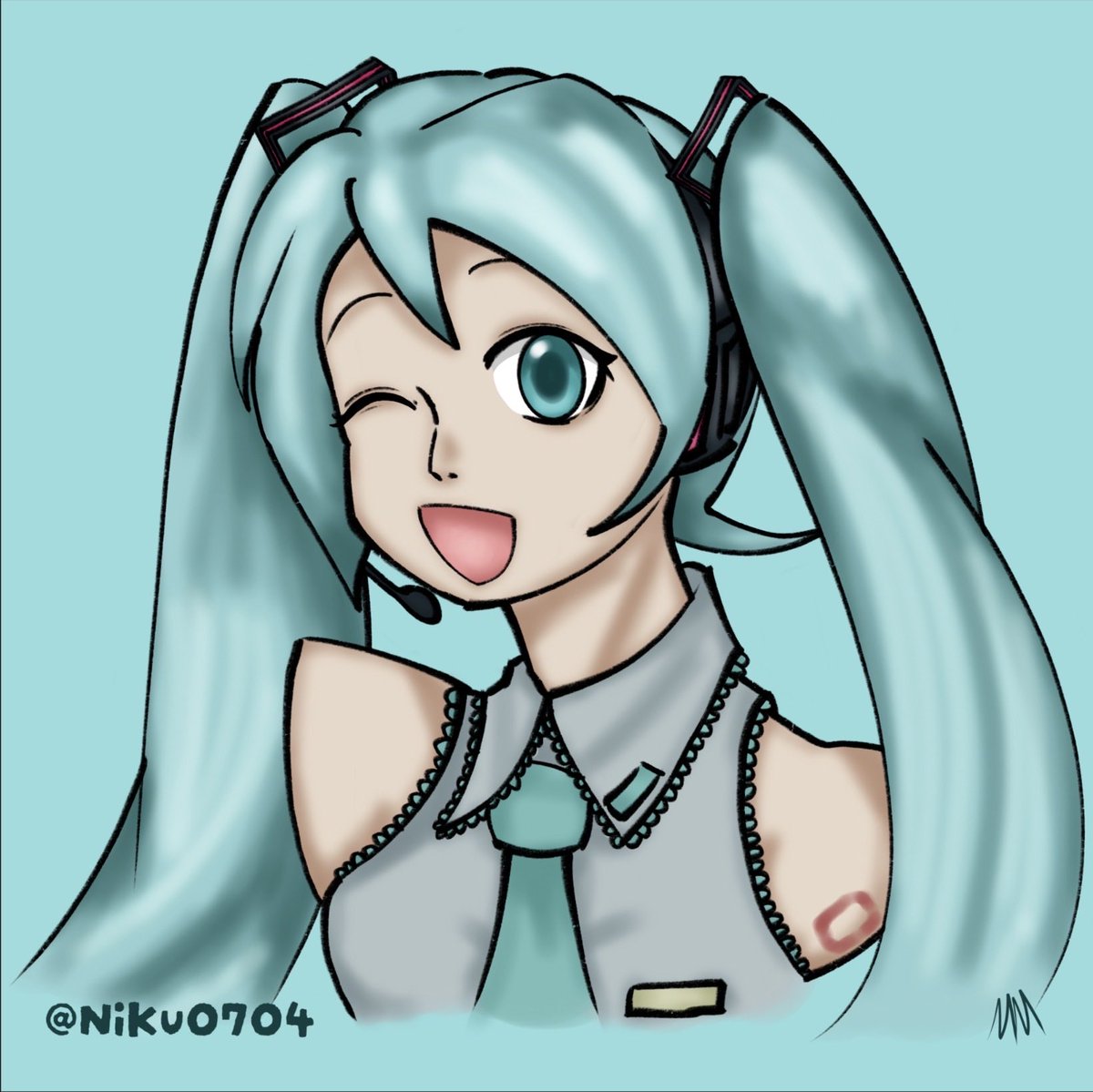 Niku1181099's tweet photo. We are finishing August w day243! Of drawing a fictional character whose birthday is today! So happy birthday to the queen herself.. Hatsune Miku! #originalart #digitalart #HatsuneMiku #Vocaloid #day243 https://t.co/KogoPNg1NL