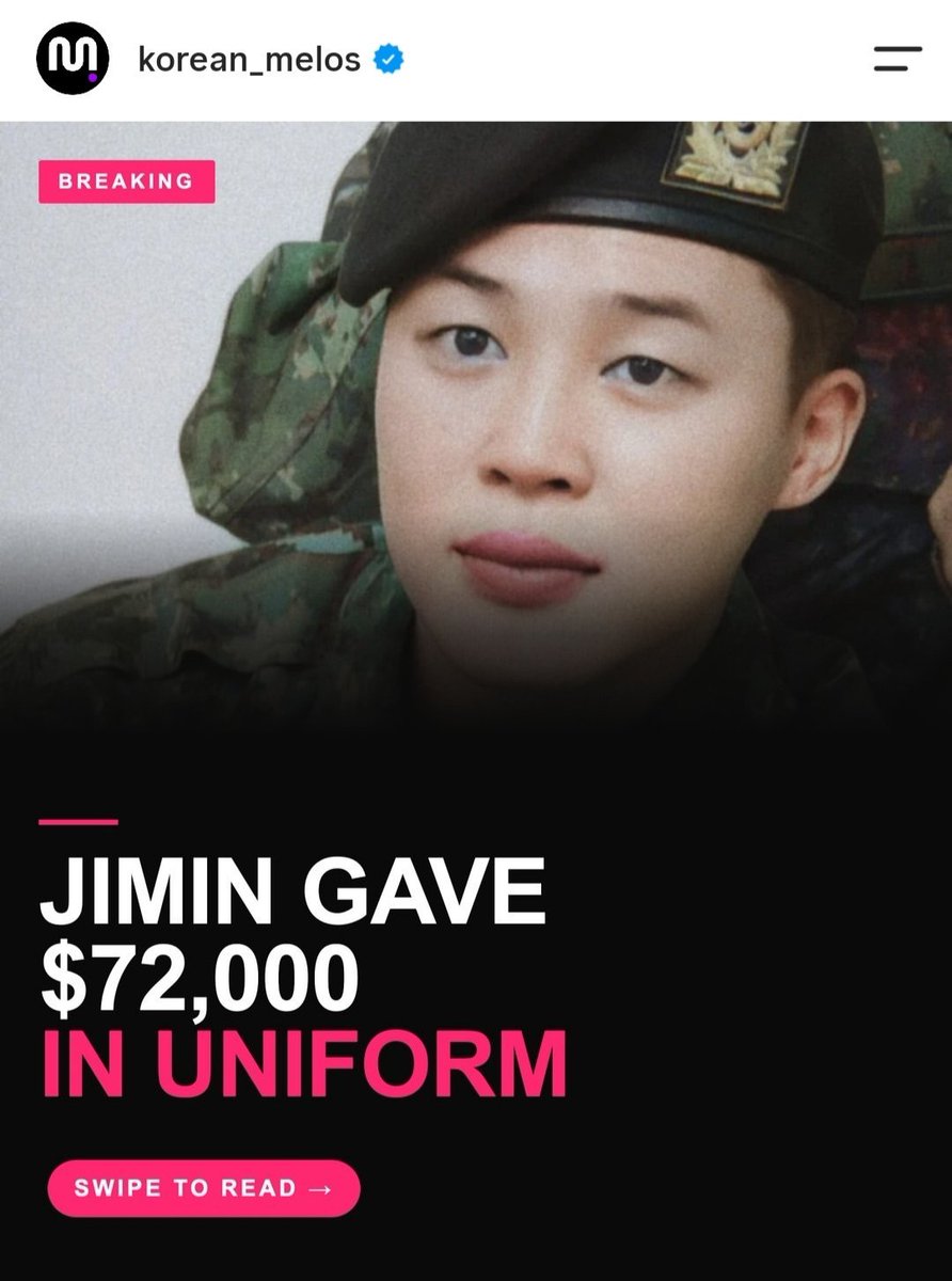 UpdateParkJimin's tweet photo. ATO DE AMOR! O jornal coreano Melos destacou recentemente que #Jimin, doou 100 milhões de won para apoiar colegas soldados e suas famílias enquanto ainda cumpria o serviço militar uma doação feita discretamente por meio de seu pai, sem buscar reconhecimento ou publicidade.

É esse tipo de gesto silencioso que revela a grandeza de alguém. 🥹