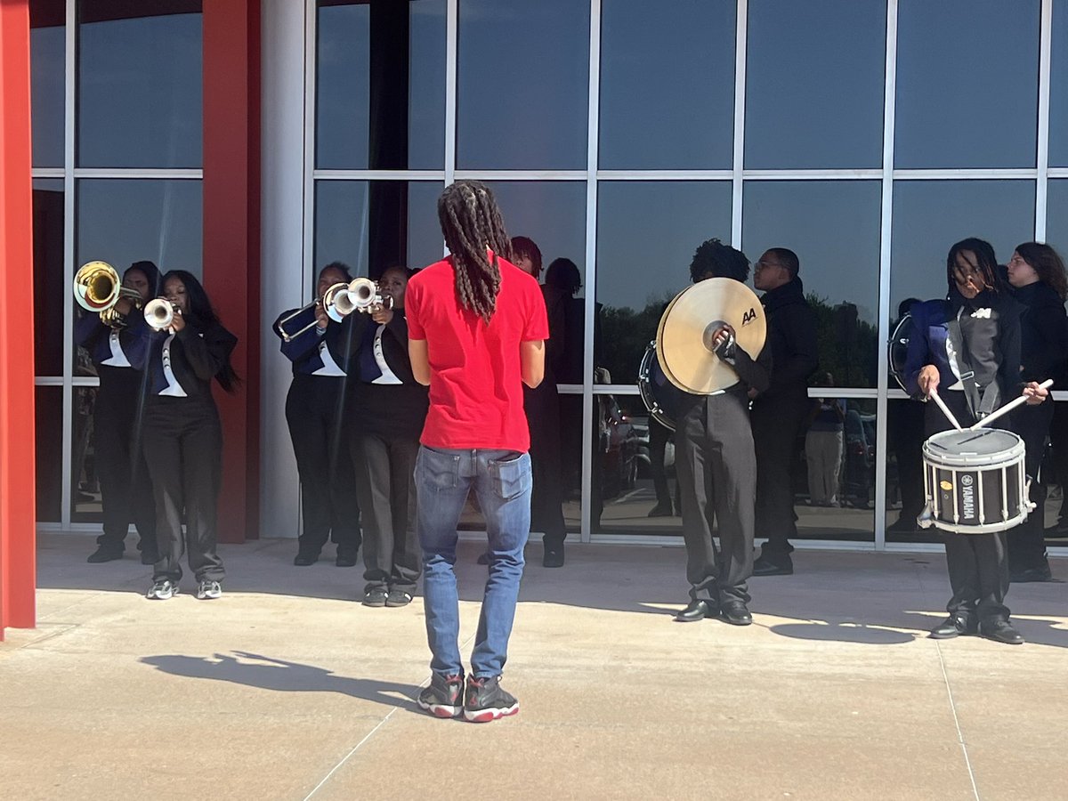 jmbearsokc's tweet photo. The JM band played at People’s Church today. People’s Church coordinated a $1000 donation from the local construction company for our clear backpacks for our students! They are a great community partner! https://t.co/zjcd0a7QwM