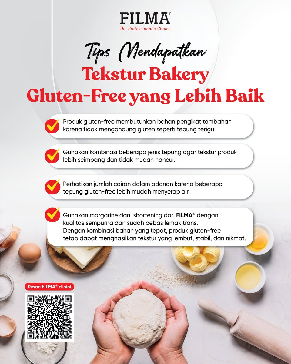 SMARTFDSolution's tweet photo. Tren produk gluten free makin diminati, tapi menjaga kualitas teksturnya tetap jadi tantangan utama para baker. Racikan tepung yang seimbang, bahan pengikat yang tepat, dan kontrol takaran air yang pas saat pembutan adonan. https://t.co/oDMZizhwB1