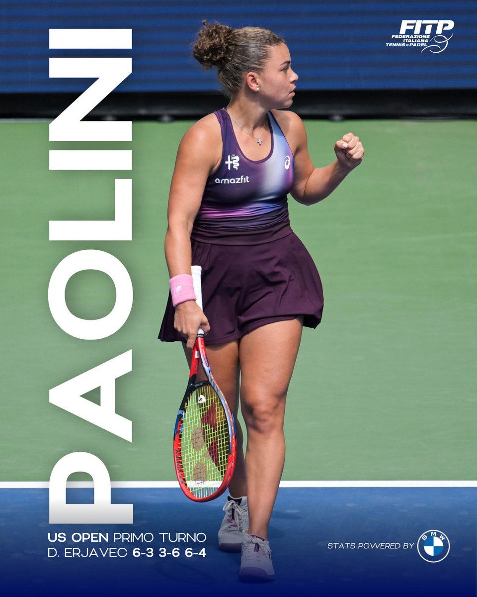 federtennis's tweet photo. 🔥 Buona la prima per Jasmine

Paolini parte con una vittoria allo #USOpen: supera Erjavec al terzo set e conquista il secondo turno a New York, dove affronterà Stefanini o Yastremska 🔜

@BMWItalia https://t.co/XCKht1uyvI