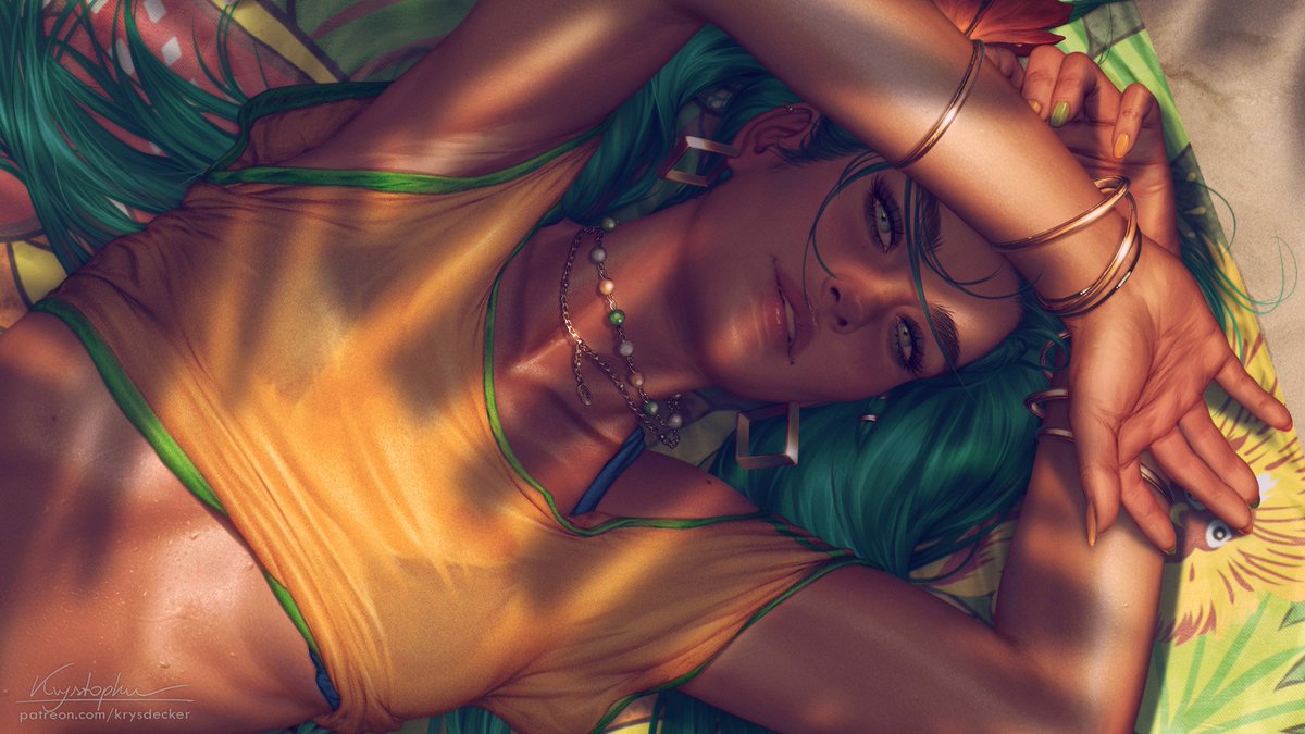 krys_decker's tweet photo. Hey everyone, it's time to fix the years of wrongdoing ... it's my time to paint the Brazilian Miku and give her proper brazilian thighs ;)

It's ironic that me of all artists haven't painted her yet, but hey, better late than never!

I wanted to go a (few) extra miles on this one. Both on the sarong and versions without all the silly clothing ;) ... so it took an extra few days of work to get it done, but I'm really happy with the result, and I hope you guys like it!

You can find the totally SFW alternative versions on the link in the signature ;)

#brazilianmiku #mikuhatsune #miku