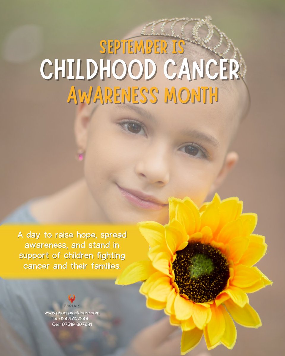 PhoenixGoldCare's tweet photo. September is Childhood Cancer Awareness Month. Phoenix Gold Care stands with children and families raising hope, spreading awareness, and supporting every brave fight.#PhoenixGoldCare #ChildhoodCancerAwareness #ServingWakefieldLeedsWestYorkshire #HopeAndSupport #EveryChildMatters https://t.co/uugZN5oKdb