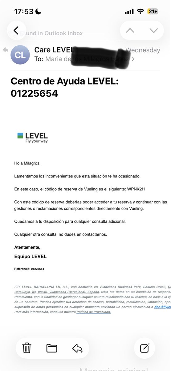 MiluTouron's tweet photo. Estoy a la espera, no puedo reclamar porque los códigos que me dio @FlyWithLEVEL no sirven. Mi equipaje lo dejaron en BCN y no llegó a GTW. Quién se hace responsable? Hasta cuándo tengo que perseguirlos para que alguien se haga cargo?@Iberia @ANACargentina @AesaSpain @UK_CAA https://t.co/3r9H2bBdzn