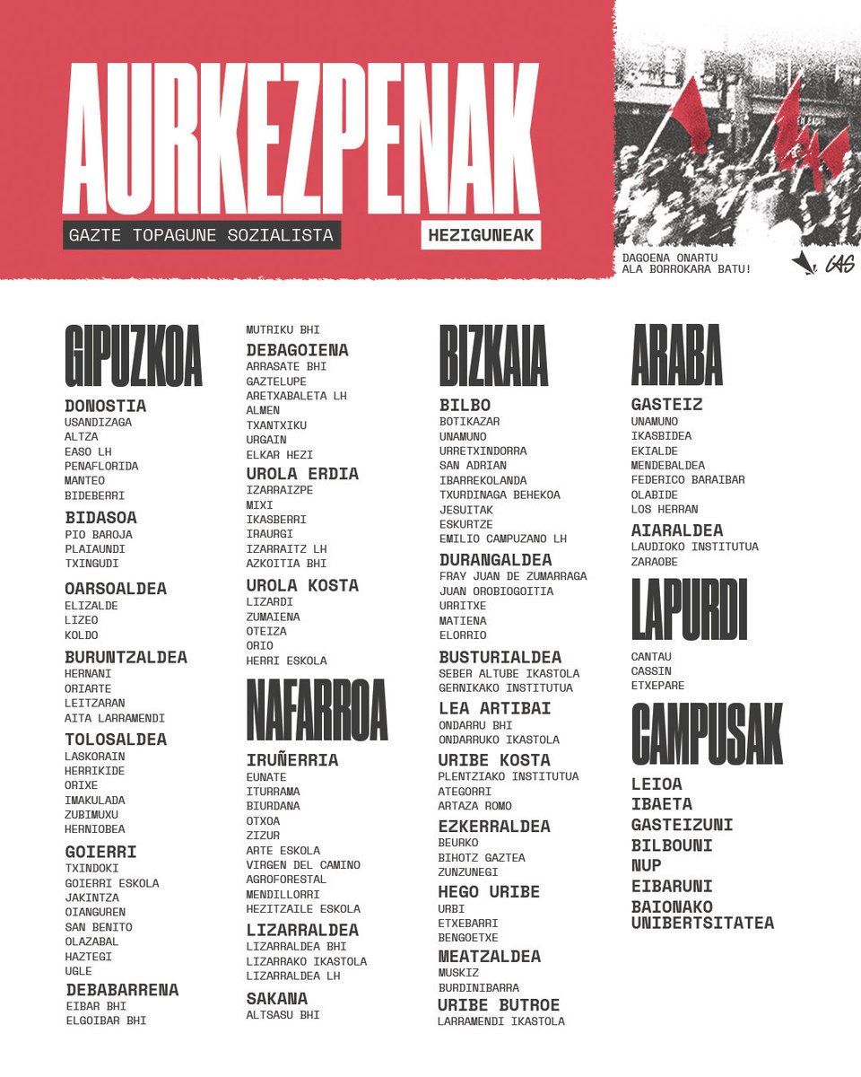 GKSozialista's tweet photo. Gazte Topagune Sozialistaren aurkezpenak antolatu ditugu Euskal Herriko herri, auzo zein heziguneetan. 

Sozialismoaren norabidean indarrak batzen jarraitu behar dugu eta zentzu horretan, datozen asteetan #tpgnsozialista|ra batzeko deia luzatuko dugu.

Batu aurkezpenetara! https://t.co/j7GZXx3ATj