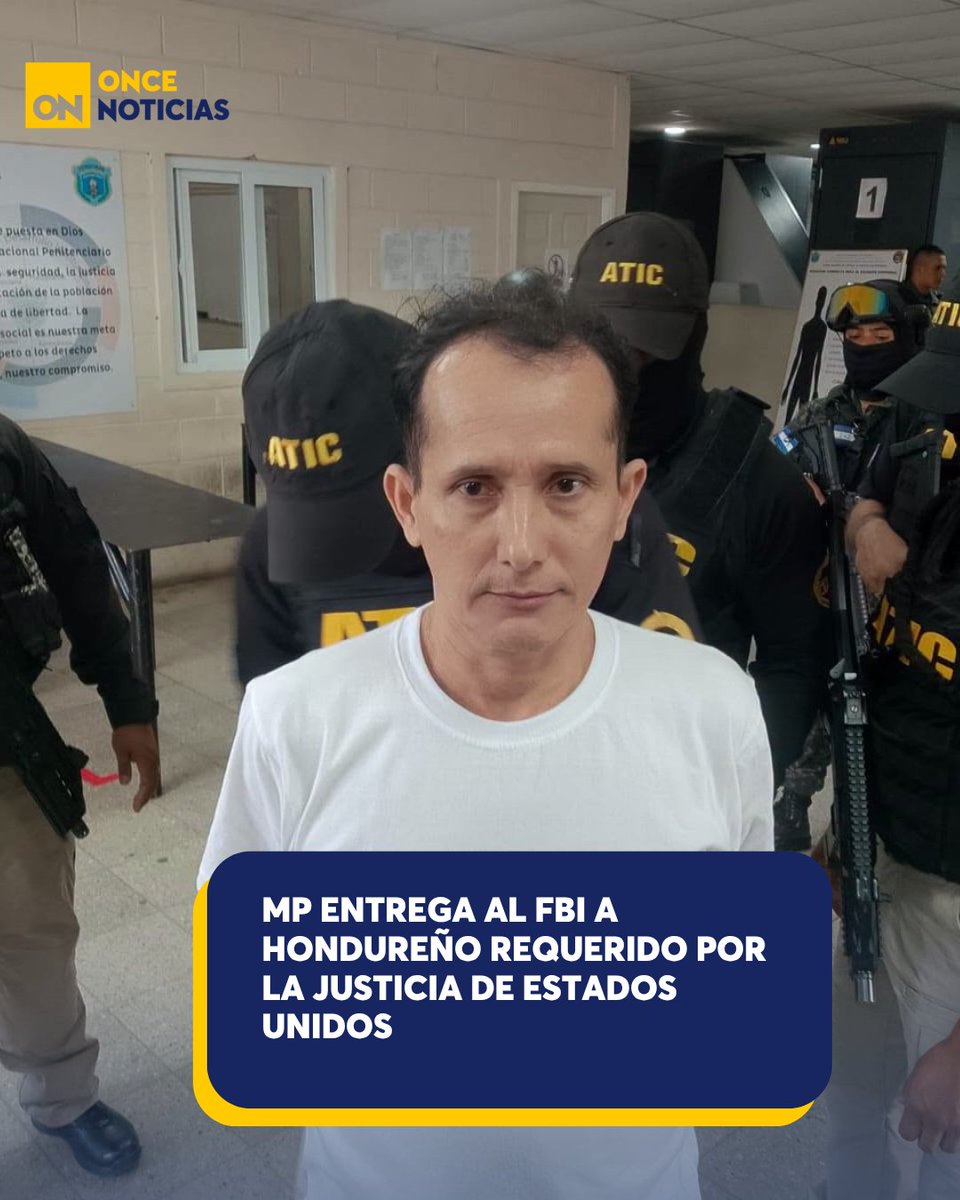 canal11hn's tweet photo. 🚨🇭🇳 La ATIC entregó al FBI a Mario Roberto Flores Mejía, hondureño requerido por la justicia de Pensilvania. Fue capturado en febrero en Lepaera, Lempira, tras más de 25 años prófugo. 

https://t.co/szTjOfTeyB
#MarioRobertoFloresMejía #Honduras #FBI #ATIC #Extraditable #EEUU https://t.co/Bl3iJipj2K