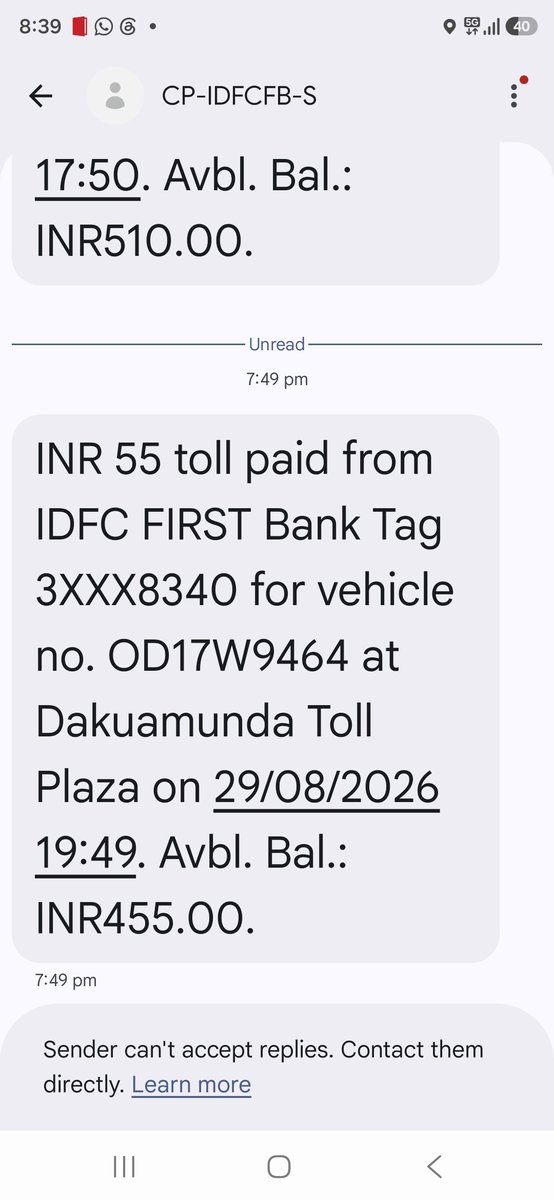 bikasha1989's tweet photo. @NHAI_Official @MORTHIndia @nitin_gadkari Rs 150 UPI (UTR 146980269210) + Rs 120 FASTag at 17:50 + Rs 55 FASTag at 19:49 = Rs 325 for ONE crossing. Vehicle was in Bargarh at 7:49 PM.
> Mail sent to falsededuction@ihmcl.com with proofs. Pls refund &amp; take action against staff.
#FASTag #NHAI https://t.co/ukb3Q56FPu
