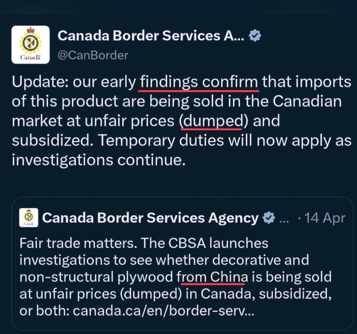 andrearthurciel's tweet photo. Donald J. Trump impose des tarifs parce qu’il dit que le Canada est une passoire dont la Chine se sert pour faire du « dumping ». Les Libéraux de Mark Carney disent que c’est faux.

L’Agence des Services Frontaliers du Canada CONFIRME que les Libéraux de Mark Carney mentent.

Encore!

*