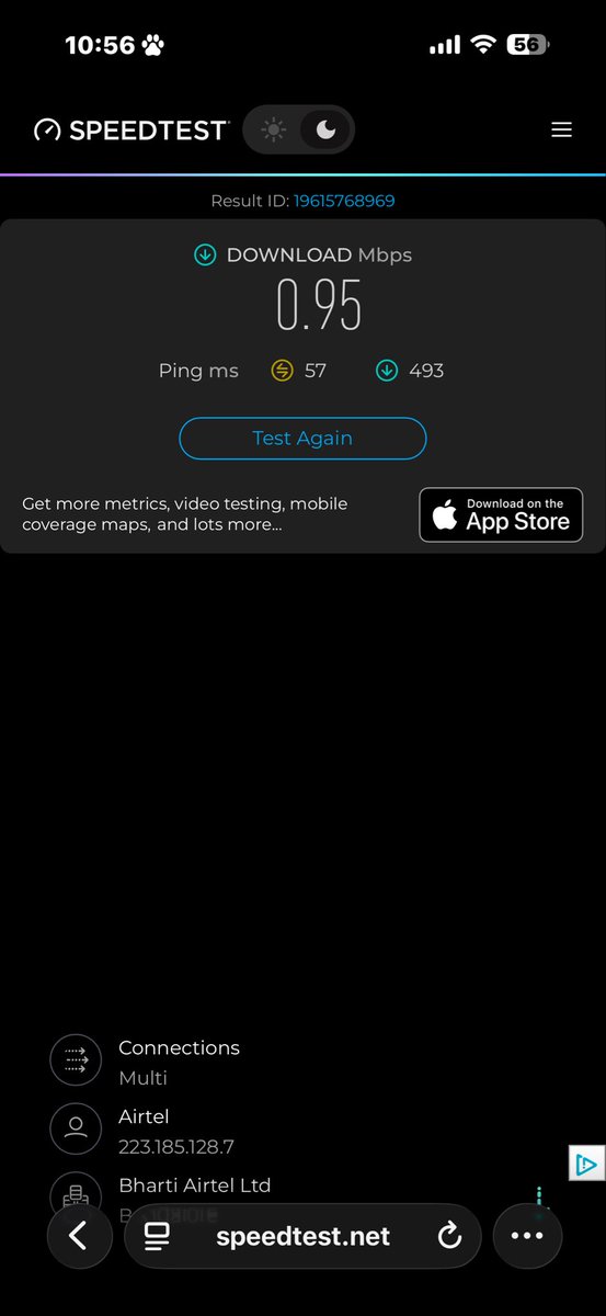 shobithkmenon's tweet photo. When you pay for 300 mbps and @airtelindia gives you 2 mbps ! #airtel #poorproduct https://t.co/wXpxA9A7CX