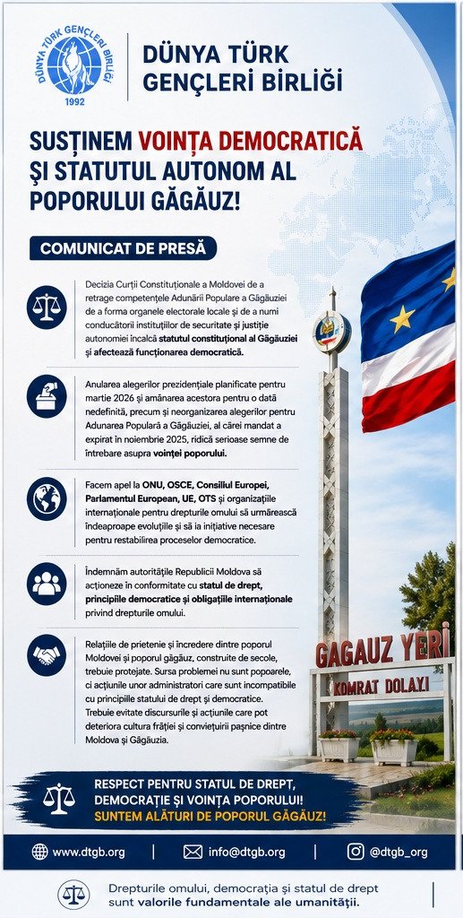 dtgb_org's tweet photo. Moldovya Anayasa mahkemesinin Gagauz Özerk Cumhuriyeti hakkında uluslararası hukuka ve BM kararlarına aykırı almış olduğu hükme istinaden yayınlamış olduğumuz basın açıklamasına linkten ulaşabilirsiniz.
https://t.co/BL0pl2Wrbs
#DTGB

#Gagauzya
#VardıkVarızVarOlacağız https://t.co/yBjRw2fVVq
