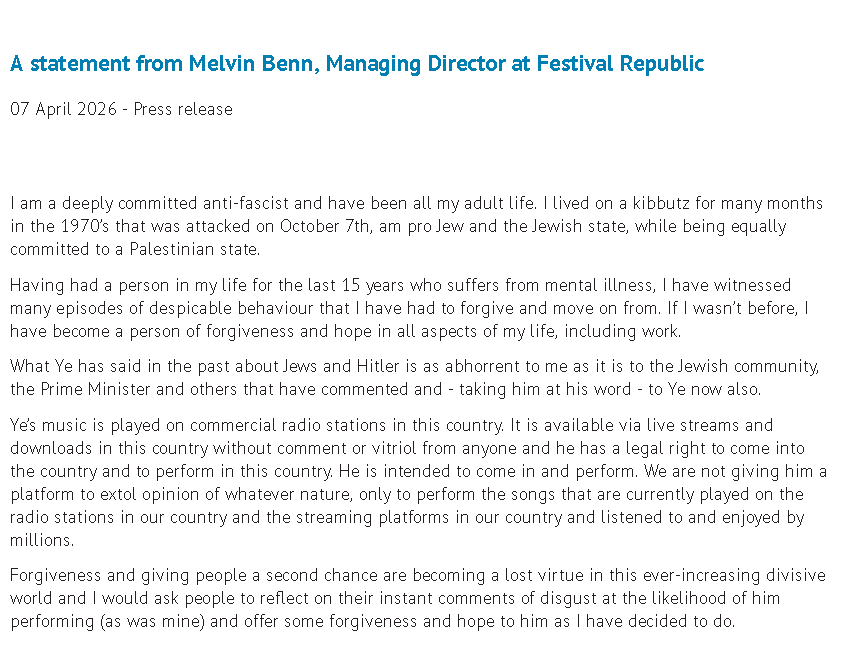 luvsofine's tweet photo. Electric Picnic boss is pro 'the Jewish state'. Aka a zionist. https://t.co/9FtQm2j547