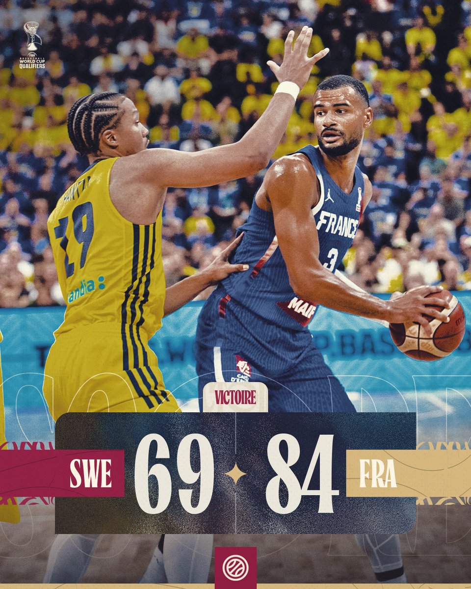 FRABasketball's tweet photo. Un dernier quart-temps de 🔥 pour s'emparer de la victoire ! ✅
Les Bleus s'imposent dans un match âpre en terres suédoises pour clôturer la quatrième fenêtre de qualification à la Coupe du Monde 2027.
#PassionnémentBleu | #TeamFranceBasket | #FIBAWC | #SWEFRA https://t.co/ciJ4thrzMg
