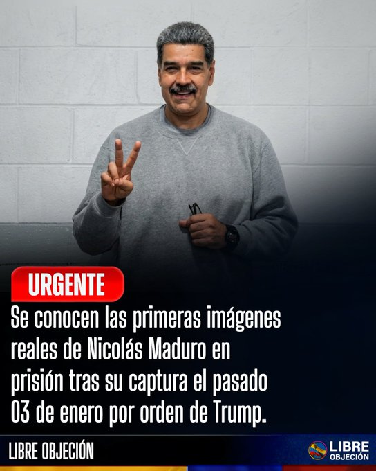 CuervoDko's tweet photo. "¡URGENTE! Se conocen las primeras imágenes reales de Nicolás Maduro en prisión tras su captura el pasado 3 de enero por orden de Trump."

¿Acuerdo de algo, se ve muy contento?

@libre_objecion https://t.co/9k3h0XlxvT