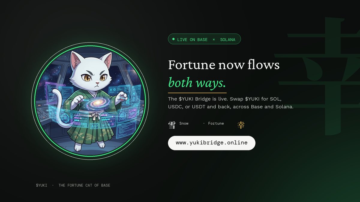 fusionverse01's tweet photo. We’re proud to announce that Fusionverse has built Yuki Bridge, connecting Yuki on @base with the @solana ecosystem.

For us, this is more than just another product launch. It represents what Fusionverse is about: building practical infrastructure that helps projects expand, connect, and create new opportunities.

@0xYukiToken bridge is one of many steps in our journey to work alongside more projects and contribute meaningful technology to the wider Web3 ecosystem.

We’re just getting started.

More projects. More infrastructure. More building.