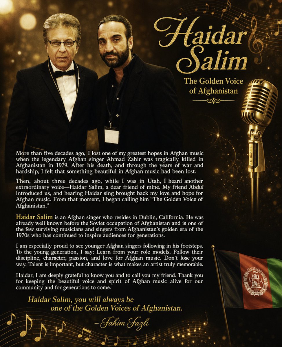 fahimfazli's tweet photo. Haidar Salim The Golden Voice of Afghanistan
More than five decades ago, I lost one of my greatest hopes in Afghan music when the legendary Afghan singer Ahmad Zahir was tragically killed in Afghanistan in 1979. After his death, and through the years of war and hardship, https://t.co/NOjqa0ptt1