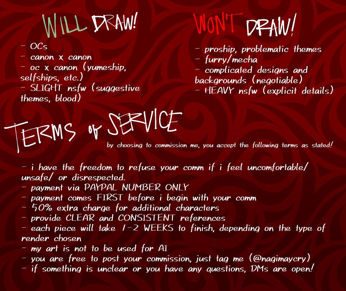 nagimaycry's tweet photo. (REVAMPED)
my c0mms are open! likes and rt’s are very appreciated 🖤🖤
#commission #commissionsopen #comms #DevilMayCry #DMC https://t.co/oWAOBPkgqx