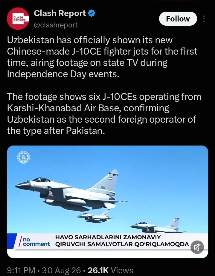 SyedSalarAlam2's tweet photo. @vijaythottathil Same day Uzbekistan released video of buying Chinese J10 fighters which is claimed to be successful against India.... what's happening? https://t.co/k6guMEKHe1