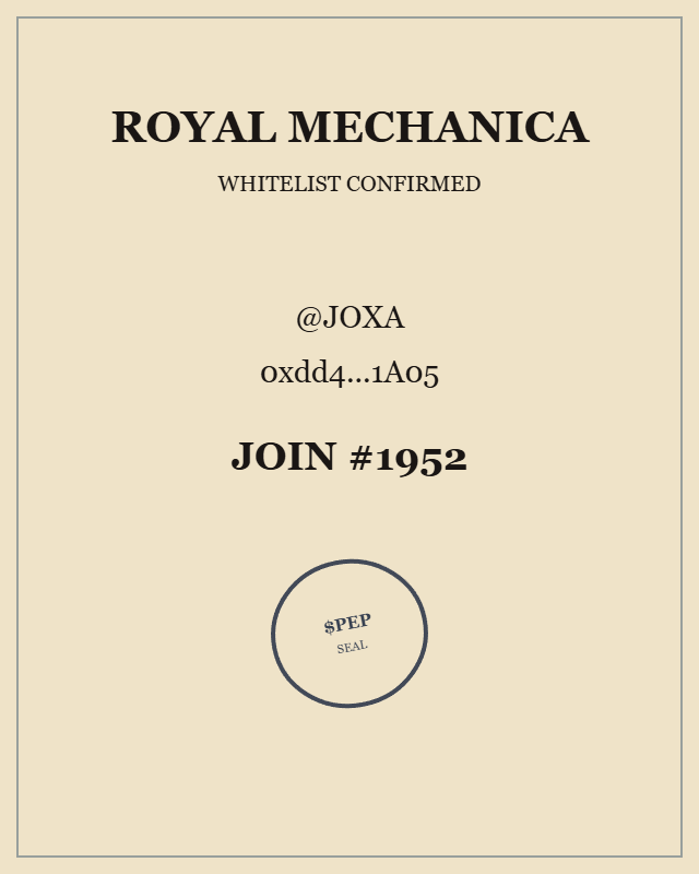 Joxa_00's tweet photo. Just joined the Royal Mechanica whitelist.
Join #1952
@RoyalMechanica https://t.co/bptd3qLKCf
