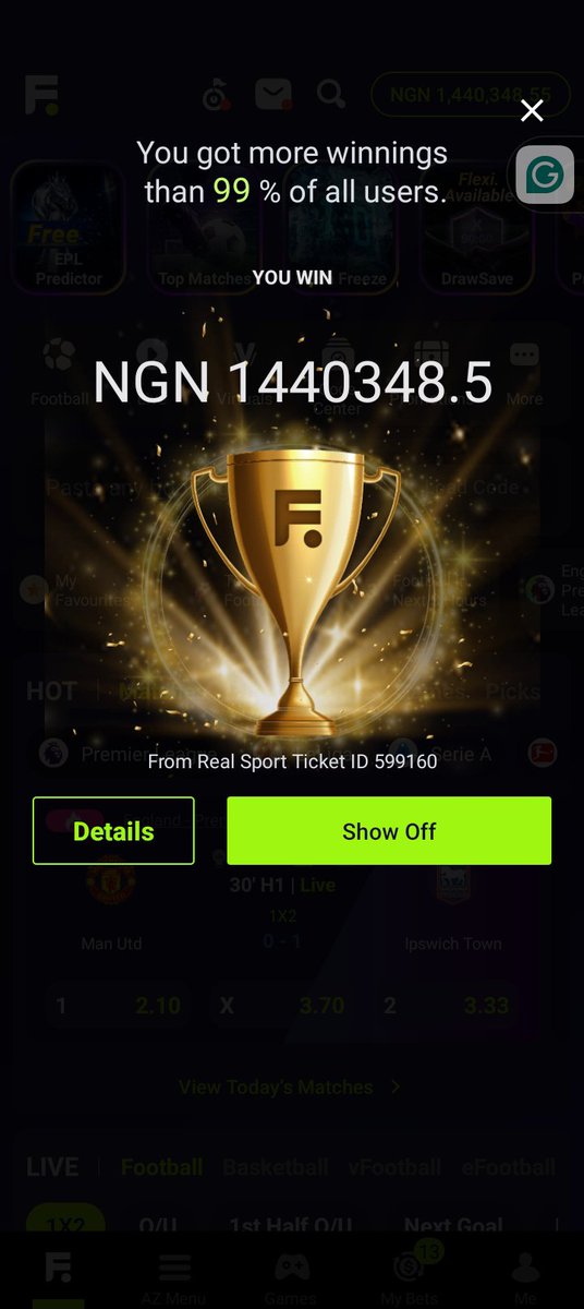 FateezyRose's tweet photo. Boom Congratulation to my self  I cashout my stake on my 13kodd longshot  with just a low stake of #500 Lord I'm greatfull 💥💥💥💥💥💥💥💥💥💥💥 @Mrbankstips @Iam_sirteee @39billion @38Billin @Ekitipikin @predictionsight @399billion @MathiasIgonor @Ariwodo_ https://t.co/Y64m1RFIof