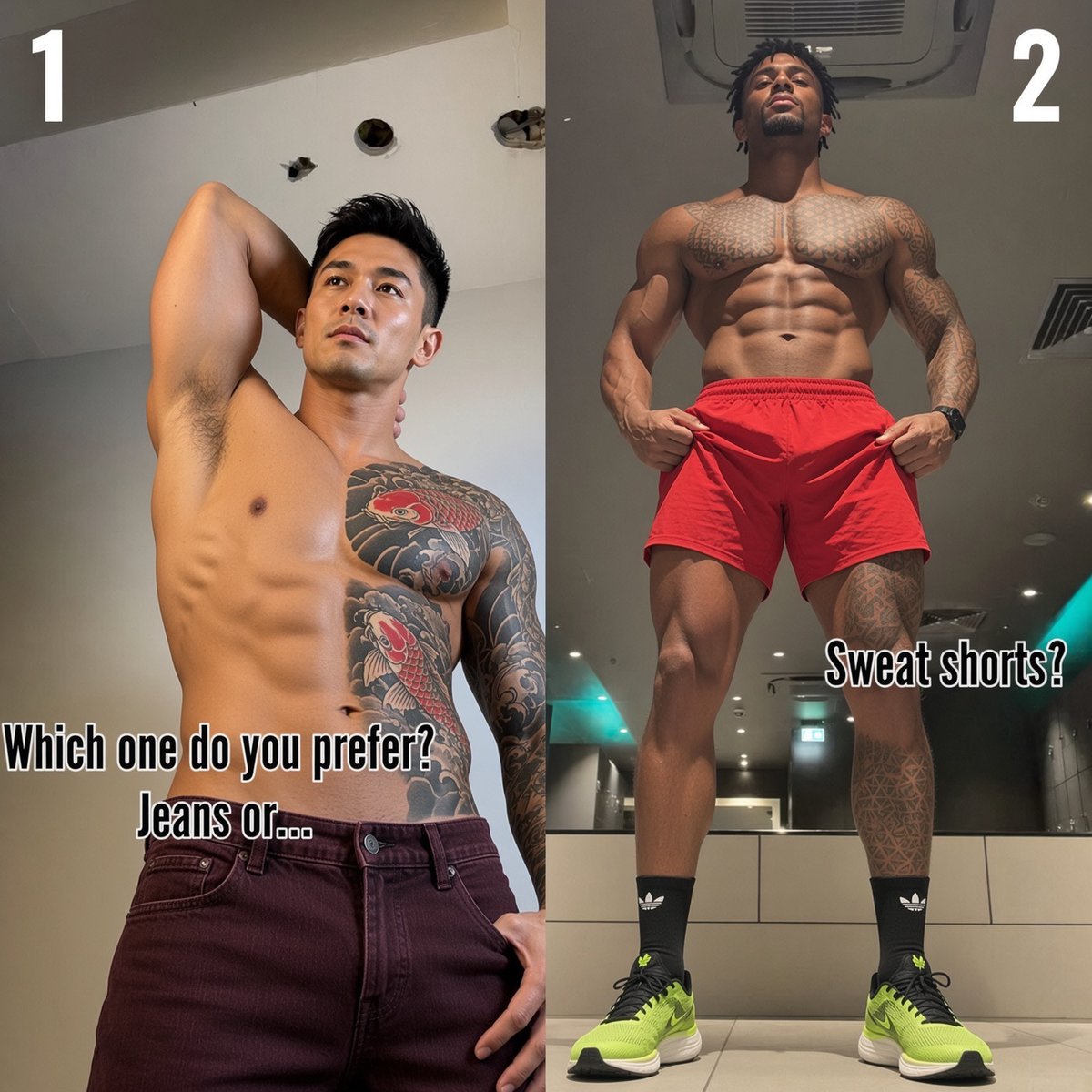 MichealTv01's tweet photo. Gay men…. Which one do you prefer? Jeans or… sweat shorts? https://t.co/S1l9V05xuZ