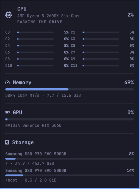 gregkop's tweet photo. Found some time this weekend try @OmarchyLinux on an old desktop I had running Windows that was largely abandoned / just a plex server

First impression is that its...zen - that's the best way I can describe it, there is a satisfying power and simplicity

The OTHER cool thing is that its really brought this machine back to life, it actually feels great to develop on and is running a few coding agents and apps that my older 16GB Macbook would be choking on