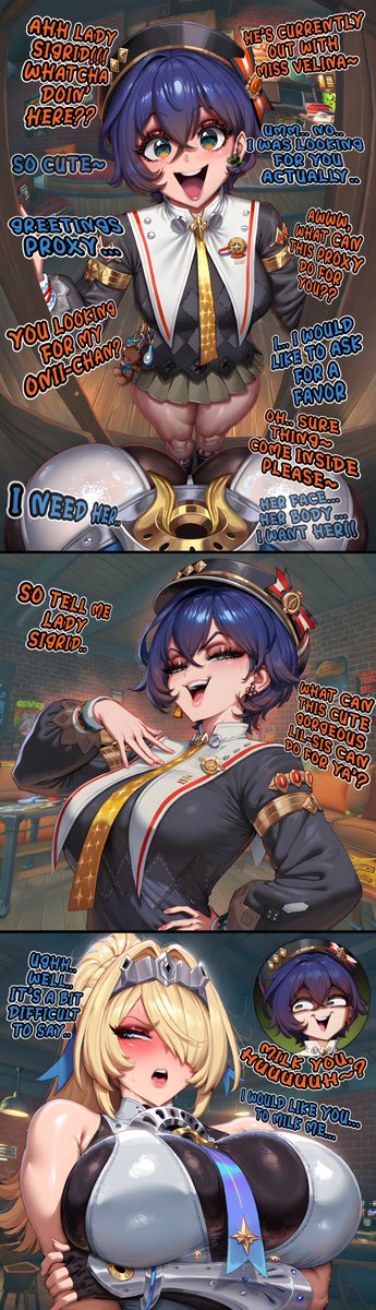 Renzen_Ai's tweet photo. Mating season (1/?)

Sigrid can't do her work properly while being in heat, and since jorking it doesn't help anymore, she turns to her most trusted and beloved person: the Unhinged Weirdo

Full 113-image comic of Belle and Sigrid doing umapyoi is available below or in bio 🤍 https://t.co/mJEVCVTrQe
