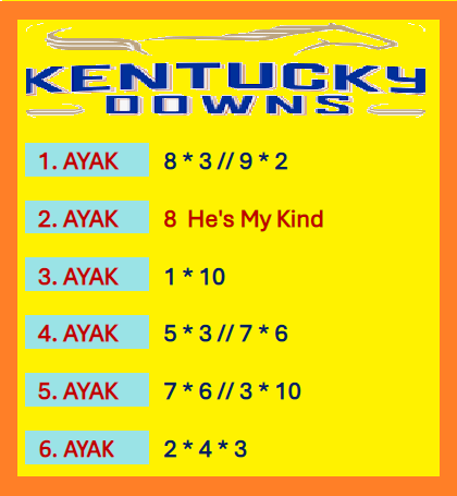AyhanDevrimAkin's tweet photo. #Kentucky #Downs 🏇 🇺🇸 #KENTUCKY #DOWNS 🇺🇸 🏇
30*Ağustos 1. ve 2. Altılı Ganyan Şablonlarım...
Şansınız Bol Olsun. 🍀🍀🍀 https://t.co/s2Of9KQSnI
