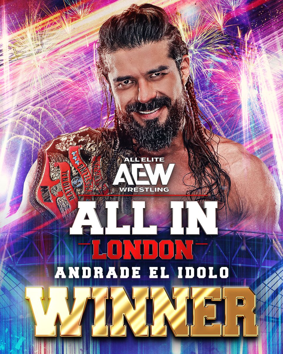AEW's tweet photo. HOW YOU KNOW?!

AEW National Champion @AndradeElIdolo has won the Casino Gauntlet Match and now has a guaranteed shot at the AEW World Championship!

Watch #AEWAllIn London LIVE on HBO Max PPV https://t.co/hrvfxpMeA9
