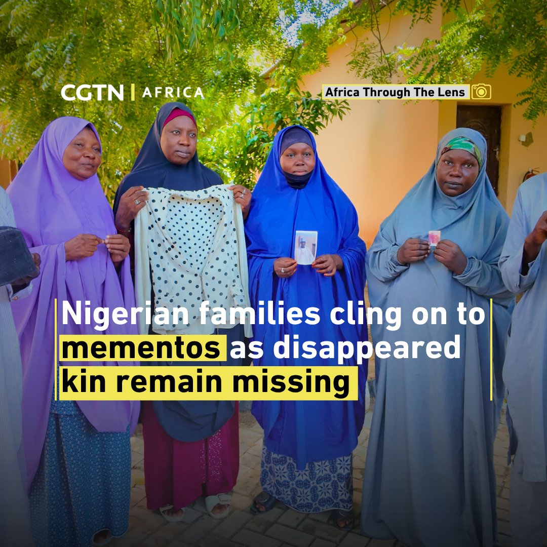 cgtnafrica's tweet photo. Nigerian families cling on to mementos as disappeared kin remain missing

As the world marks the International Day of the Victims of Enforced Disappearances, families in Maiduguri, Nigeria, continue to live with the pain and uncertainty of loved ones who have gone missing. Mementos such as photographs, pieces of clothing and other treasured personal items have become lasting connections to their kin, whom they have not seen for years. Through these objects and the memories attached to them, the families share stories of love, loss and hope as they continue to search for their missing loved ones. #ThroughTheLens