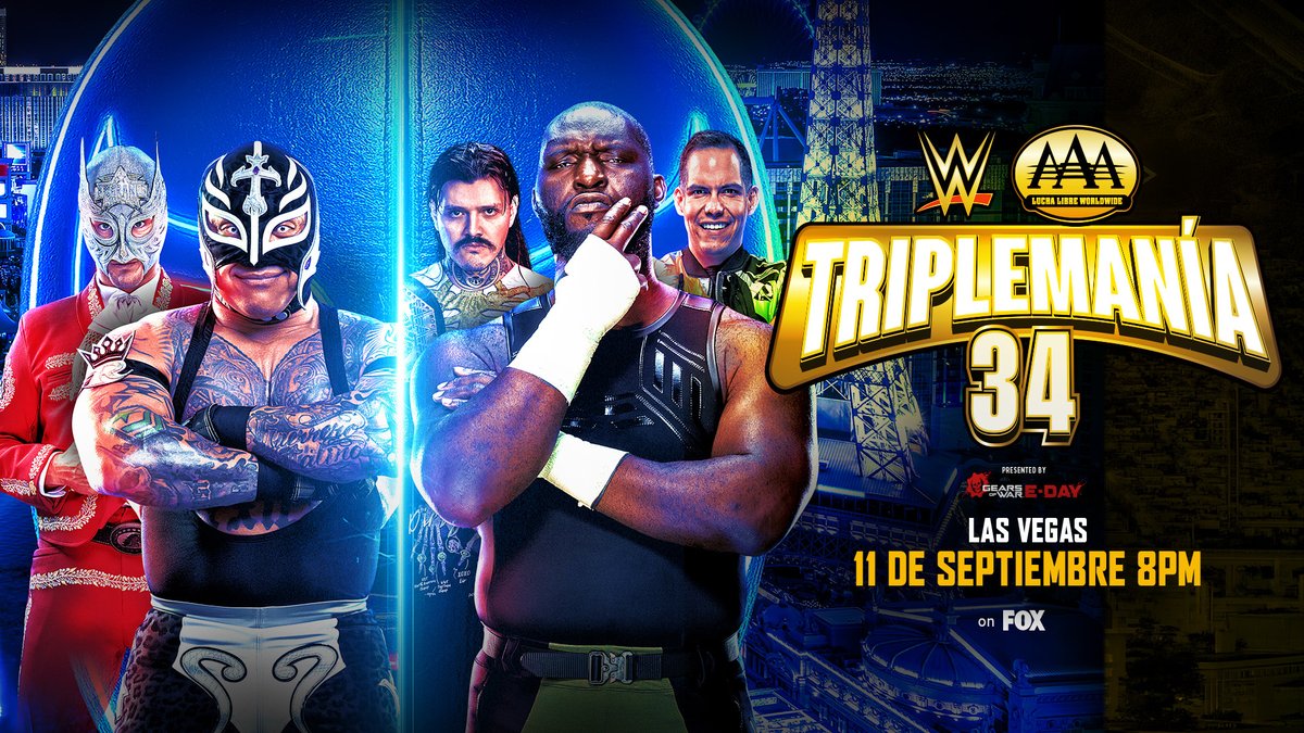 luchalibreaaa's tweet photo. Rey Mysterio vs. Omos en #AAATriplemania Las Vegas este 11 de septiembre https://t.co/qoiUfsqaal