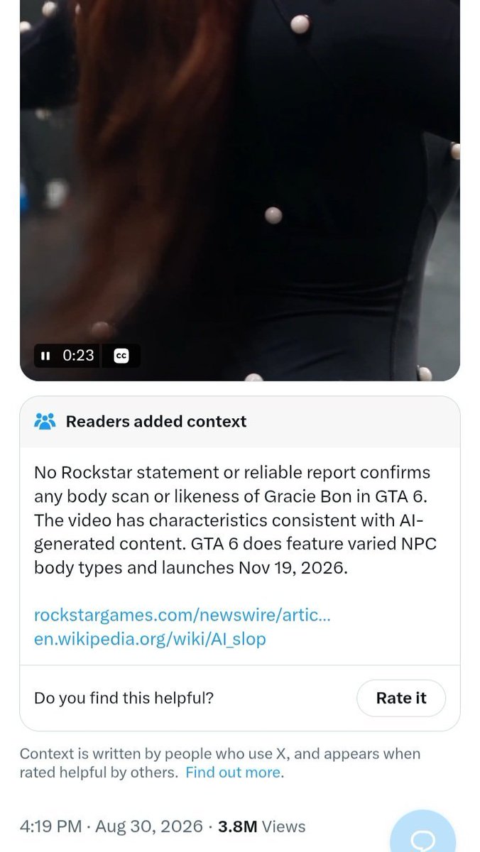 psyck15's tweet photo. Influencer and OF model GracieBon claims she was scanned into GTA 6

Community note pulled up on her 
And said she was lying. https://t.co/FesOTyoK6z