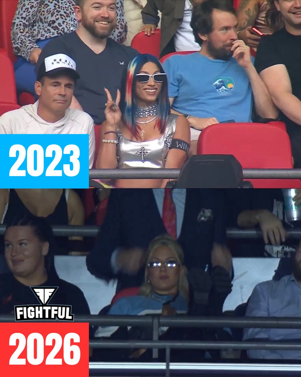 Fightful's tweet photo. Mercedes Moné sitting in the skybox at All In in 2023.
Thekla sitting in the skybox at All In in 2026. https://t.co/91xPJubU4t