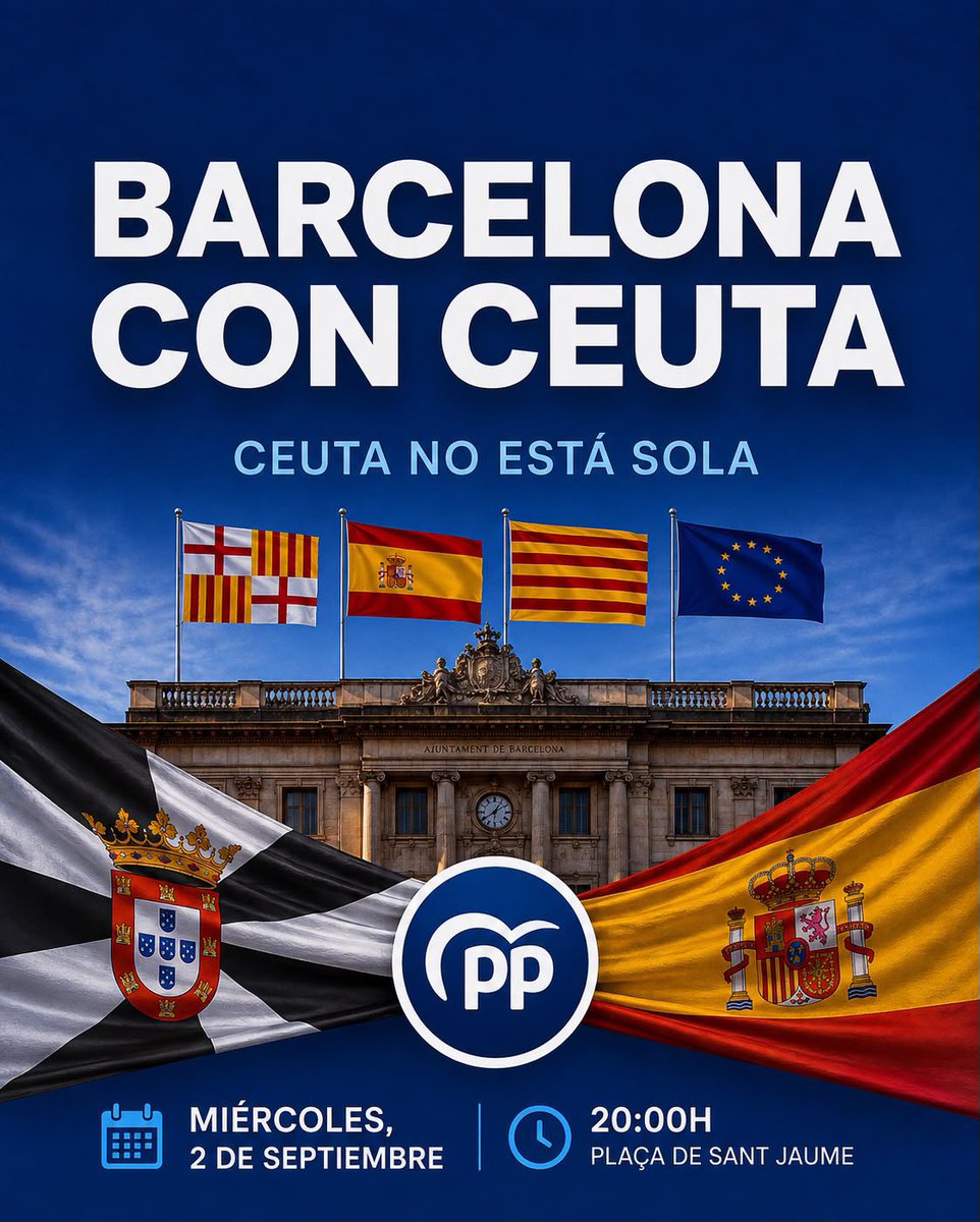 pplescortsbcn's tweet photo. Este miércoles vamos a llenar Sant Jaume en apoyo a nuestros hermanos ceutíes. 

Frente a la inacción del Gobierno, alzaremos la voz. 🇪🇸💙 https://t.co/XW0DOKkw3o