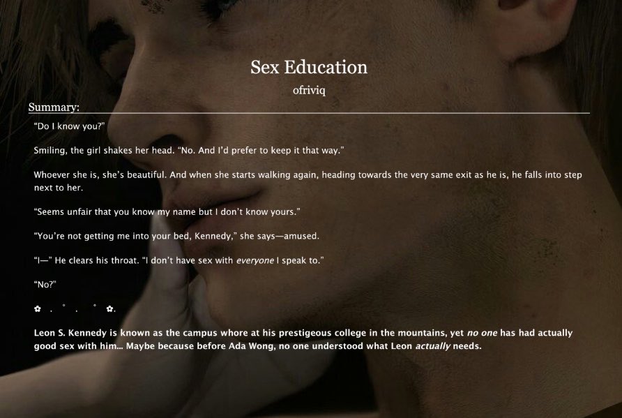 ofriviq's tweet photo. ❝ Sex Education ❞
   
⟢

leon kennedy/ada wong | college au | wc: 20.9k | 2/2 chapters | explicit

https://t.co/Lh932EZLlx https://t.co/N0LUjNDK0p