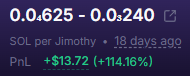 DeFinix_Crypto's tweet photo. @Dinos0I I bought some solana:Ge87EtsjwRQbHaqQmKRno69RFTwh9bfSsm99XNxTpump and made DLMM position on Meteora with it, I am already on over 100% Gain and gaining more 😎 https://t.co/zPz9V3inhP