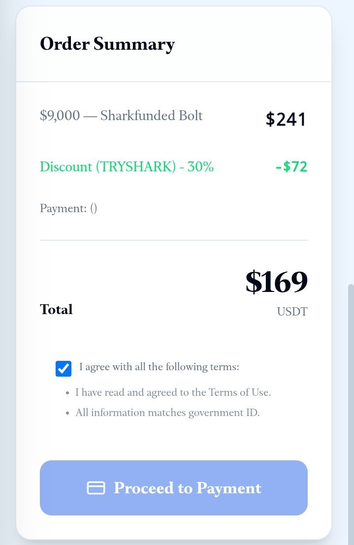 TheEliteTrader_'s tweet photo. $9K Instant Bolt for only $169? 👀🔥

Daily payouts.
Zero consistency rules.
Static drawdown.
24-hour guaranteed payouts.

$9,000 in buying power without the usual restrictions.

@SharkFundedfirm is definitely making this offer hard to overlook.

Would you take it? 👀

Use TET40 at checkout for massive discount.