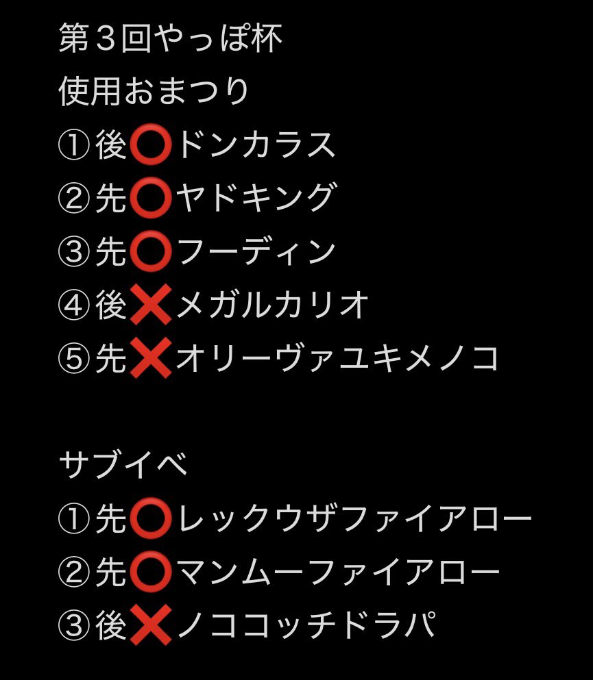 Karuma_'s tweet photo. 第3回やっぽ杯に参加しました
結果は3-2の予選落ちからの
サブイベ３連勝ならず
今日は、おまつりおんど使いました

運営の@Yap_poke さん
ありがとうございました！
対戦ありがとうございました
皆様今日はお疲れ様でした https://t.co/v503PxZwVG