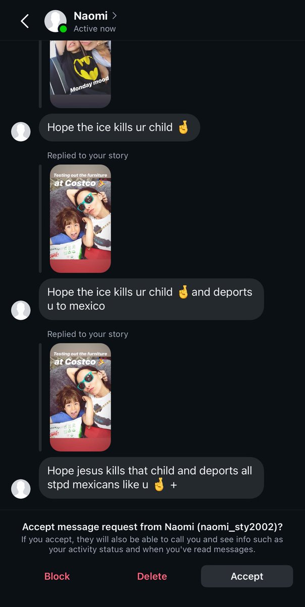 SaraGonzalesTX's tweet photo. More from the tolerant left in my Instagram DMs:

“Your husband should beat the fuck out of you.”

“Hope Jesus kills your child.” https://t.co/K6tOf3BO3s