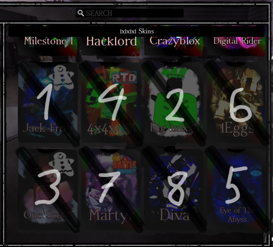 LiNo729650's tweet photo. this is my idea of a multi skin select system you can select multiple skins and it chooses the skin depending on the number for every round you play.
or you change to random mode where it selects a random skin from the ones you selected for every round
@rblxforsaken @isaac3523 https://t.co/wvrkQdvrRM