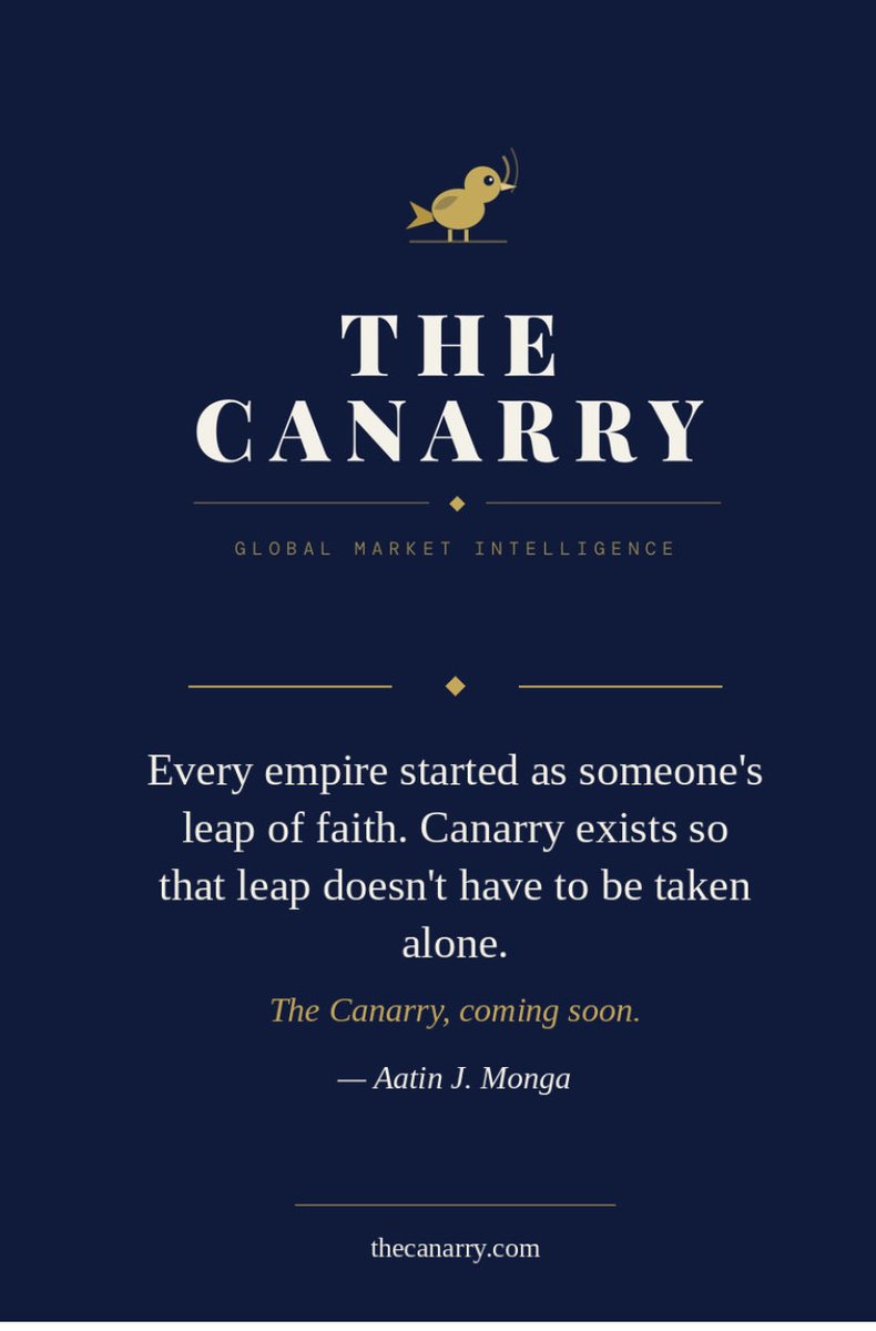 AatinJMonga's tweet photo. Every empire started as someone’s leap of faith. Canarry exists so that leap doesn’t have to be taken alone. The Canarry, coming soon!

#startups #angelInvestors #investing #venturecapital #Preipo #funding https://t.co/Qn6ozYdkMp