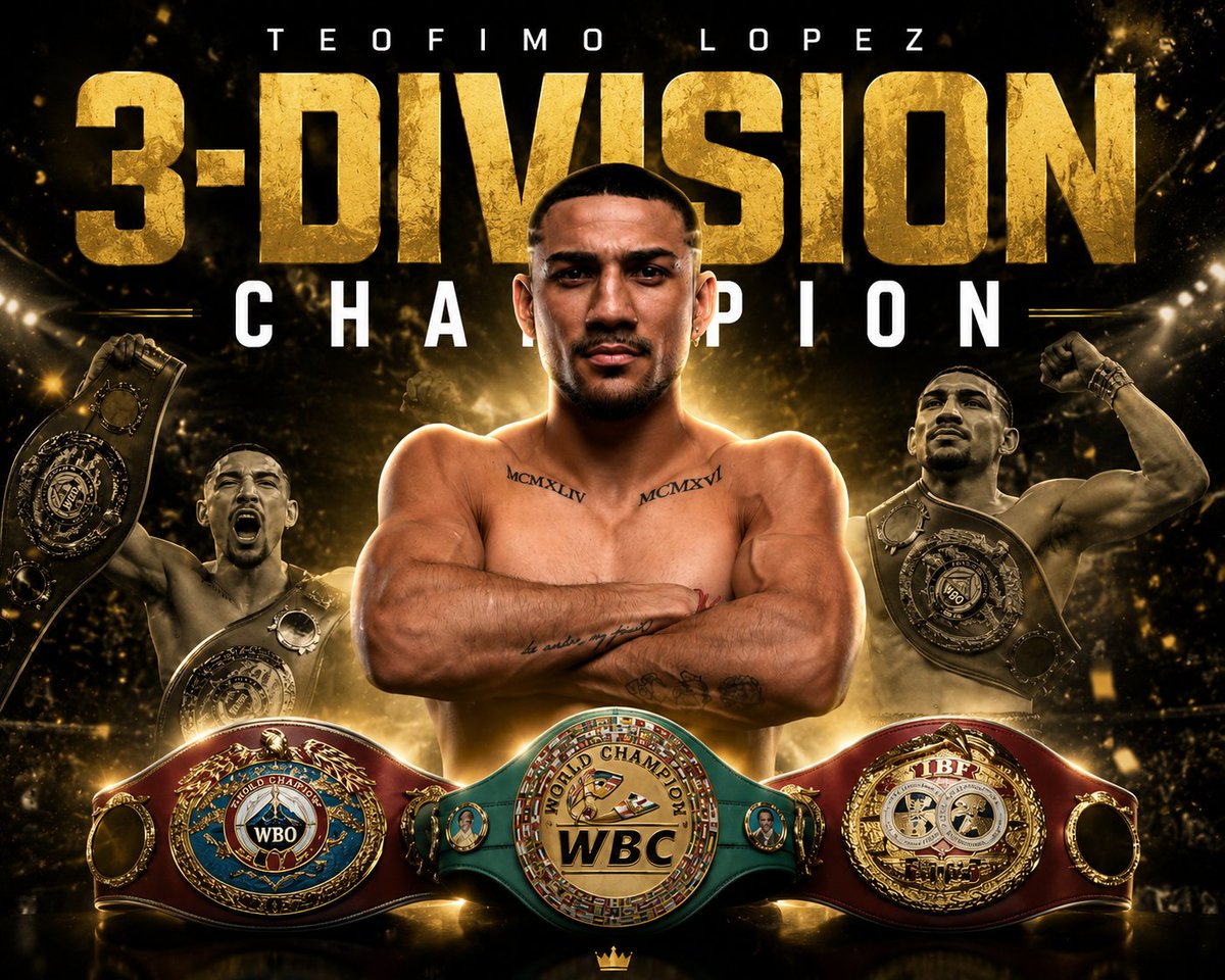 Pressure_Boxing's tweet photo. 🥊 CHAMPION IN THREE DIVISIONS.

Teofimo Lopez has now conquered a third weight class after defeating Rolly Romero.

Lightweight. Super Lightweight. Welterweight.

From 135 to 147 — The Takeover continues. 👑

#TeofimoLopez #TheTakeover #Boxing #BoxingNews https://t.co/GlSHCRLN1n