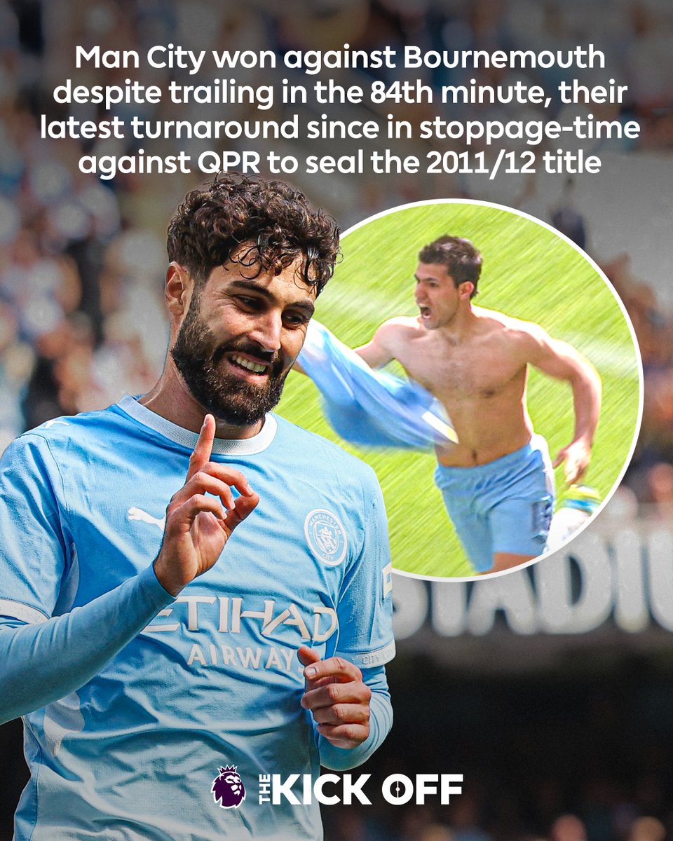 premierleague's tweet photo. The latest turnaround for @ManCity since that ICONIC Sergio Aguero goal ⏰ https://t.co/4z1r4780Zl