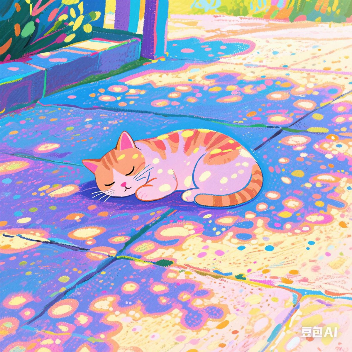 glaps01's tweet photo. Rincón callejero con luz dorada de atardecer, una tiendita de flores con macetas coloridas y un gato durmiendo en el escalón. https://t.co/DbeLiHCczK