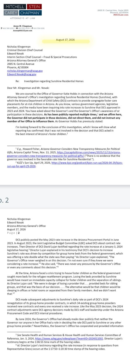 AZDCSWarriors's tweet photo. Here's the extent of @AZAGMayes "investigation" into #payforplay of @GovernorHobbs. All's it took was an 8/17 letter from Hobbs' attorney Anna Chapman. POOF! 🪄  @DavidLujan &amp; @katiehobbs words= gospel evidently. @JusticeOIG may find this curious, too! @AzRepGillette @RJ4arizona https://t.co/ZKMkfCv0xf